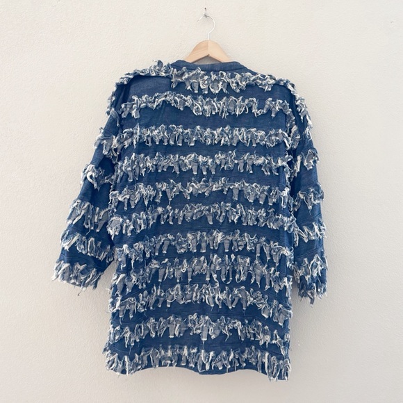 Vintage 80s Paula Sweet Muslin Mink Fringe Denim Jacket Large Blue USA Lagenlook - Picture 5 of 12